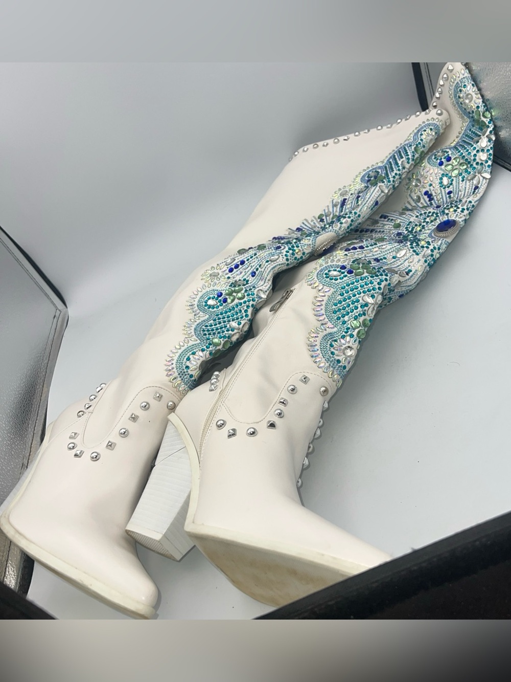 Azalea Wang Axelbeat Western Knee High Boots Faux Leather W/Rhinestones Size 8.5 - Picture 7 of 12
